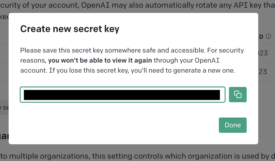 new api key dialog